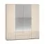 Armoire large Petkula 23 | 2 portes miroir | Beige clair | Design lamelles moderne | 2 m de large | 2 tiroirs | Soft-Close