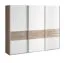 Armoire à portes coulissantes / Penderie Albondon 03, Couleur : Chêne / Blanc brillant - Dimensions : 222 x 269 x 64 cm (H x L x P)