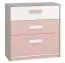 Chambre d'enfant - Commode Renton 10, couleur : gris platine / blanc / rose poudré - Dimensions : 94 x 92 x 40 cm (H x L x P), avec 3 tiroirs