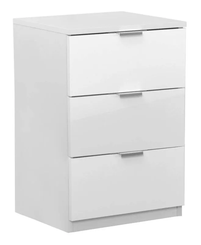 Table de nuit Sabadell 21 | Blanc & Blanc brillant | 67 x 45 x 38 cm | 3 tiroirs élégants