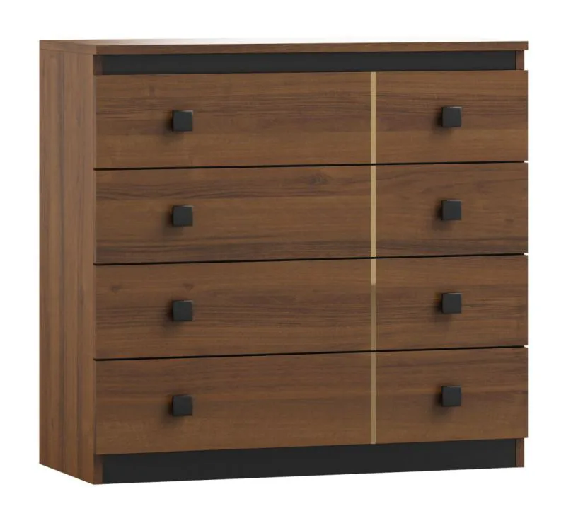 Commode Mojokerto 01 | Noyer & Noir | 85 x 90 x 39 cm | 4 tiroirs | Style moderne