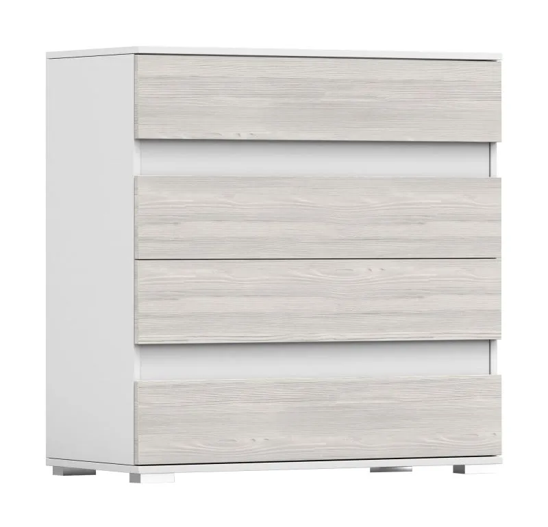 Commode / Gris / Blanc / Jolais 05 / 93 x 90 x 43 cm / 4 tiroirs / Bicolore / Face imitation bois / Espace de rangement suffisant / Design moderne