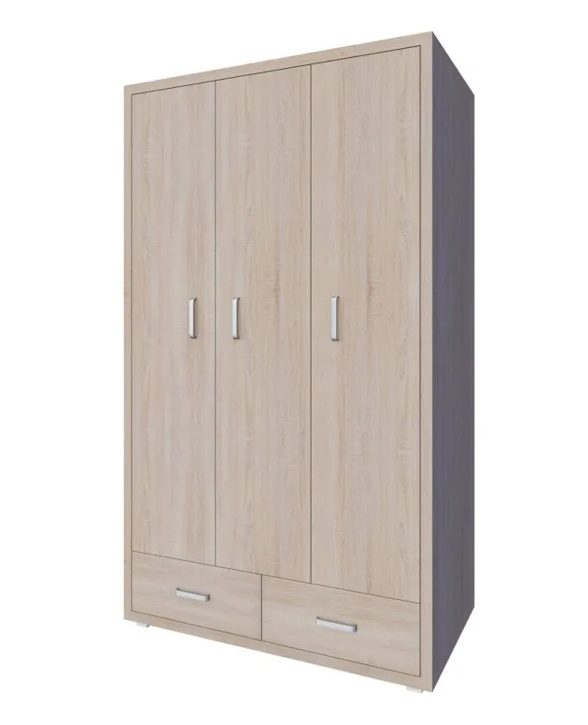 Armoire penderie Kerowagi 09 | 3 portes, 2 tiroirs | Sonoma chêne | 200 x 120 x 55 cm
