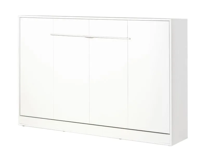 Lit escamotable horizontal | Lit rabattable | Lit mural | Surface de couchage 120 x 200 cm | Lit simple | Couleur : blanc | Sommier à lattes inclus | 2 étagères | Nalut 11