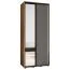 Armoire avec miroir Mina blanc/chêne | Portes coulissantes | Poignées métal noir | 235,2 x 120 x 60 cm | Étagères intégrées