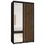 Armoire à portes coulissantes Mina noir et chêne | Grand miroir | Rangement spacieux | Poignées métal noir | 140 cm