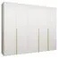Armoire à portes battantes avec cinq portes Eiger 38, Couleur : Blanc, fonction soft-close, trois compartiments, armoire, Poignées : Or, largeur 2,5 mètres, trois tringles à vêtements