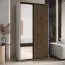 Armoire à portes coulissantes Mina avec miroir | Blanc & chêne | Pour salon | Poignées métal noir | 235,2 x 130 x 60 cm