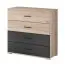 Commode / 93 x 90 x 42 cm / Chêne / Noir brillant / Troodos 04 / 4 tiroirs / Plateau résistant aux rayures et à l'humidité / Poignées fines noires