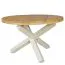 Table de salle à manger ronde avec trois pieds stables, Couleur : Acacia / Blanc - diamètre : 120 cm