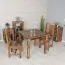 Table de salle à manger rustique avec motif sculpté, bois massif, Couleur : Manguier - Dimensions : 80 x 80 cm (l x p)