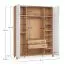 Porte pliante / Armoire / Couleur : Beige / incl. éclairage LED avec capteur de mouvement/ 2 tiroirs / Poignées : Or / 185 x 57 x 229,5 cm / 3 tringles à vêtements