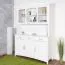 Vitrine blanche en pin massif Turakos 08 | 214 x 150 x 50 cm | 5 portes, 5 tiroirs | Design classique, robuste