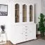 Vitrine élégante en pin massif Pipilo 07 | Blanc | 200 x 135 x 54 cm | 8 compartiments, 5 tiroirs | Finition haut de gamme
