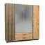 Armoire avec 2 portes miroir et beaucoup d'espace de rangement Trevalli 18, Couleur : Chêne / Noir - dimensions : 205 x 197 x 52 cm (h x l x p)