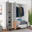 Armoire penderie 4 portes Syrina 05 | Blanc / Gris / Chêne | 202 x 153 x 55 cm | Rangement fonctionnel