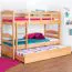 90 x 200 cm Lit superposé avec lit gigogne pour 3ème couchage 90 x 190 cm (coffre de lit / espace de rangement) | Bois massif: Hêtre | Laqué Naturel |convertible/séparable en deux lits simples | Incl. Sommier à lattes déroulable Abbildung