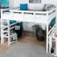 Bois massif Lit mezzanine pour enfants | Dimension du matelas: 160 x 190 cm | Laqué Blanc | convertible en lit simple | Qualité premium | incl. sommier à lattes Abbildung