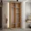 Armoire avec miroir Mina blanc/chêne | Portes coulissantes | Poignées métal noir | 235,2 x 120 x 60 cm | Étagères intégrées