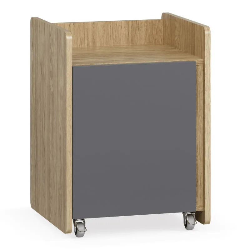 Caisson roulant / Couleur : Chêne / Graphite / 1 porte / Dimensions : 40 x 40 x 55 cm / Porte verrouillable / 2 compartiments / incl. freins / 4 roulettes / Fonction soft-close