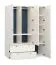 Armoire avec trois portes Aenna 17, Couleur : Blanc / Indigo, dimensions : 202,5 x 151 x 60 cm, quatre tiroirs, deux tringles à vêtements, six compartiments, éclairage LED inclus