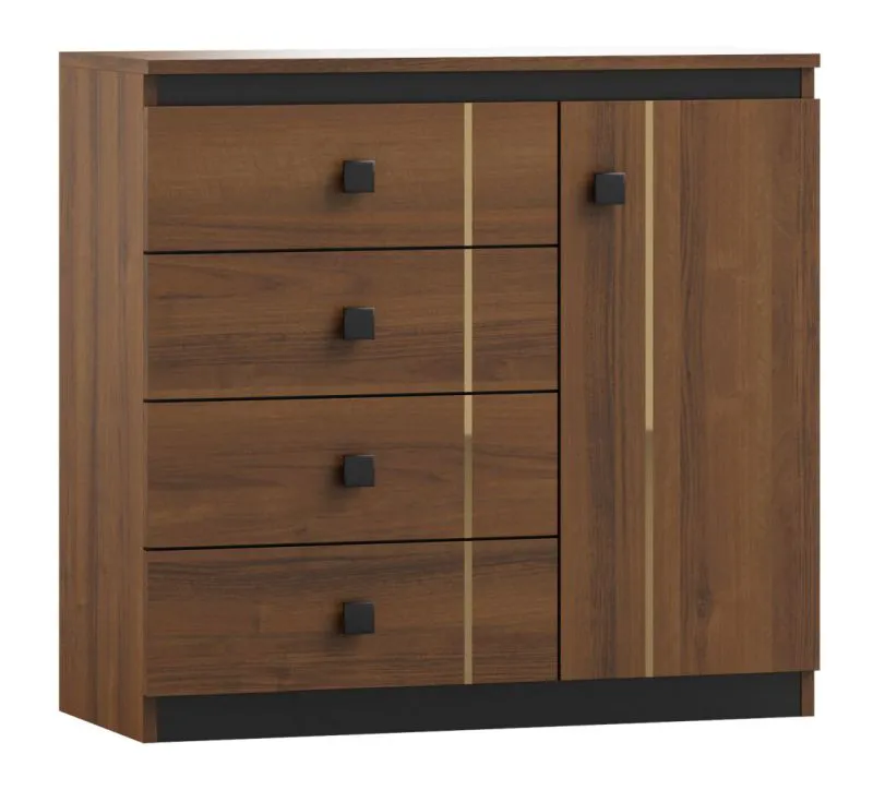 Commode Mojokerto 02 | Noyer & Noir élégant | 85 x 90 x 39 cm | Style moderne