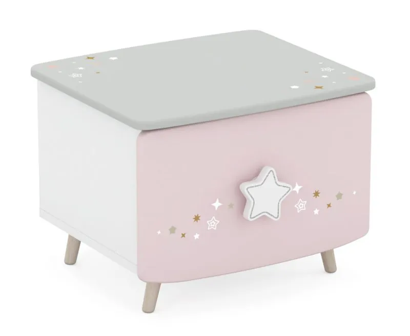 Chambre d'enfant - Table de chevet Ines 11, Couleur : Blanc / Rose / Gris - Dimensions : 34 x 44 x 39 cm (H x L x P)