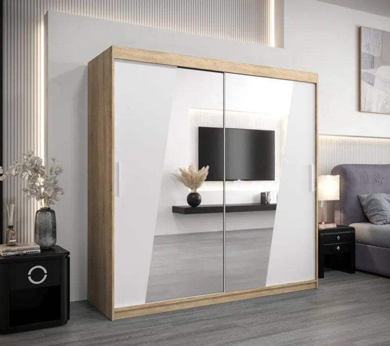 200 cm de large Armoire avec 2 portes | 10 casiers | Couleur: Chêne Sonoma / Blanc Abbildung