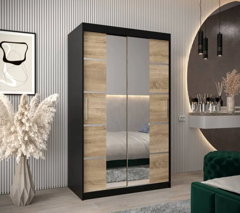 120 cm de large Armoire avec 2 portes | 5 casiers | Couleur: Noir Abbildung