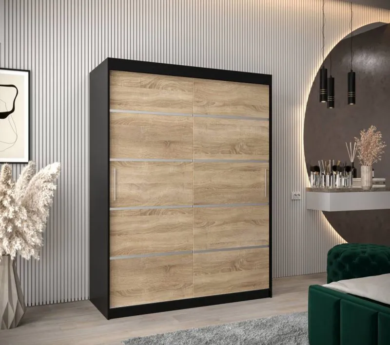 150 cm de large Armoire avec 5 casiers et 2 portes | Couleur: Noir Abbildung