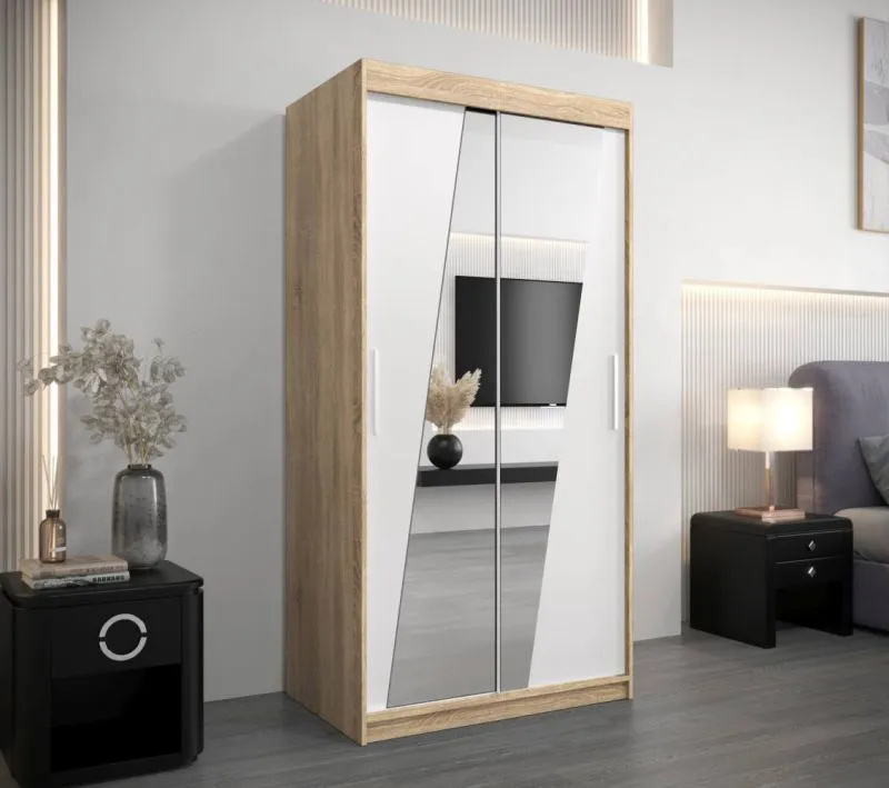 100 cm de large Armoire avec 2 portes | 5 casiers | Couleur : Chêne Sonoma / Blanc Abbildung