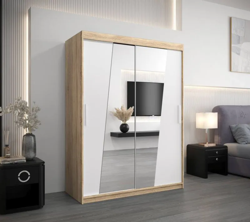 150 cm de large Armoire avec 2 portes | 5 casiers | Couleur: Chêne Sonoma / Blanc Abbildung
