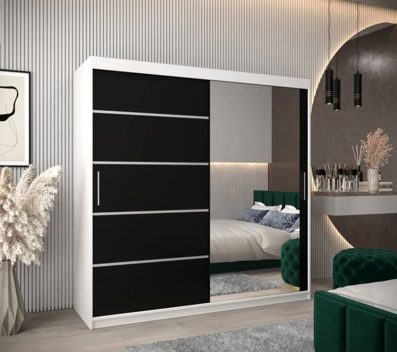 2 mètres de large Armoire avec 2 portes | Couleur: Blanc / Noir Abbildung