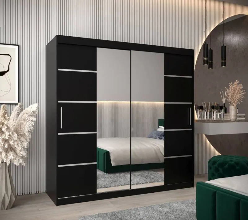 2 mètres de large Armoire avec 2 portes | Couleur: Noir Abbildung