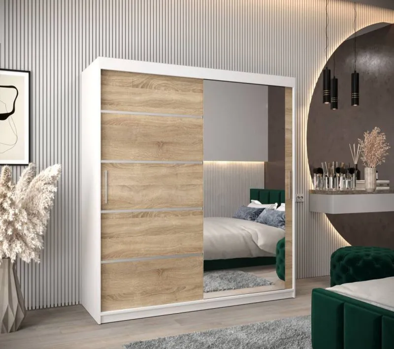 180 cm de large Armoire à portes coulissantes avec 2 portes | 10 casiers | 2 tringles à vêtements | Couleur: Chêne Sonoma / Blanc Abbildung
