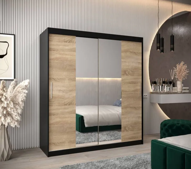 180 cm de large Armoire à portes coulissantes avec 2 portes | 10 casiers | 2 tringles à vêtements | Couleur: Noir Abbildung