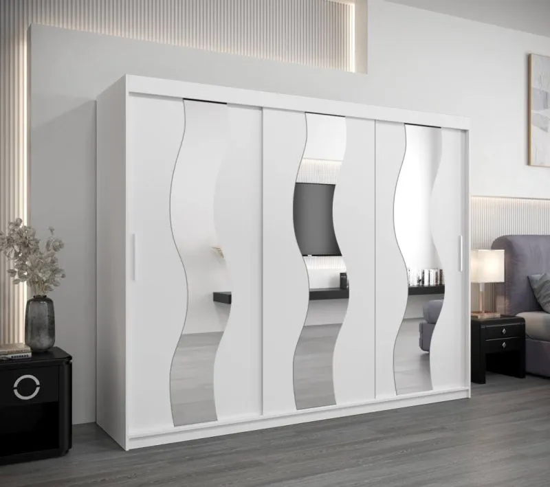 250 cm de large Armoire à portes coulissantes avec 3 portes | 10 casiers | 2 tringles à vêtements | Couleur: Blanc Abbildung