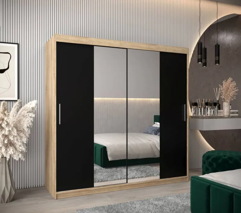 200 cm de large Armoire à portes coulissantes avec 2 portes | 10 casiers | 2 tringles à vêtements | Couleur: Chêne Sonoma  Abbildung