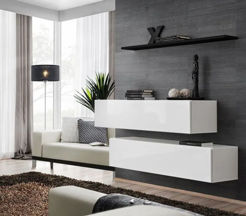 Meuble TV 2 pièces Balestrand 342 | Push-to-open | Noir/Blanc | 110 x 130 x 30 cm