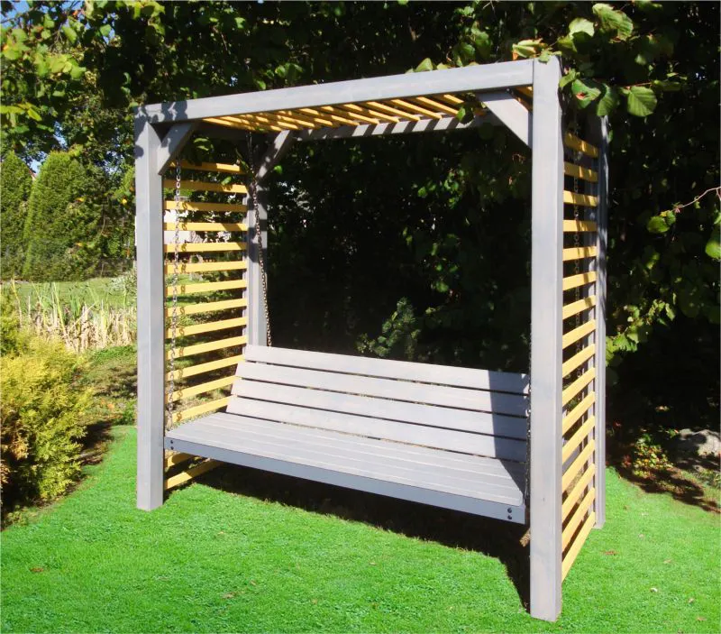 Banc suspendu / balançoire Tagetes en bois de sapin, laqué gris/blanc crème, 198 x 220 x 88 cm, bois massif, balançoire hollywoodienne, balançoire de jardin en bois
