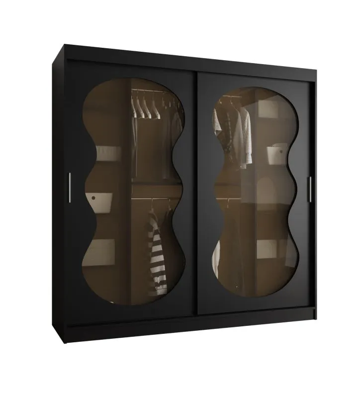 Armoire à portes coulissantes Ortler 13 | 2 mètres | 10 compartiments | 2 penderies | Noir | Portes en verre fumé