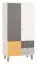 Chambre d'adolescents - armoire à portes battantes / armoire Syrina 04, couleur : blanc / gris / jaune - Dimensions : 202 x 104 x 55 cm (h x l x p)