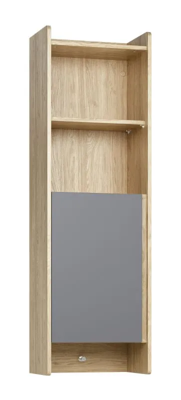 Armoire suspendue / Couleur : Chêne / Graphite / 1 porte battante / 4 compartiments / Protection des bords ABS / Dimensions : 44 x 30 x 140 cm / 1 crochet / Fonction Soft-Close