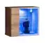 Mur de salon suspendu Volleberg 60, Couleur : Blanc / Chêne Wotan - dimensions : 150 x 250 x 40 cm (h x l x p), avec éclairage LED bleu