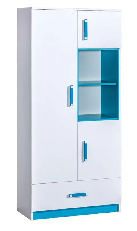Chambre d'enfant - armoire à portes battantes / armoire Frank 03, couleur : blanc / bleu - 189 x 90 x 40 cm (H x L x P)