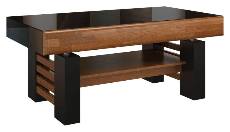 Table basse Table lounge Chêne Couleur: Noix / Noir 52x120x70 cm, Table de salon Table d'appoint Table de club massif partiel Abbildung