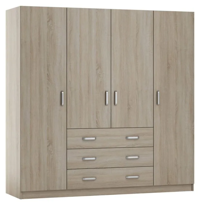 Armoire | 4 portes battantes | 3 tiroirs | 6 casiers | avec 2 tringles à vêtements | 200 cm de large | Couleur: Chêne Sonoma Abbildung