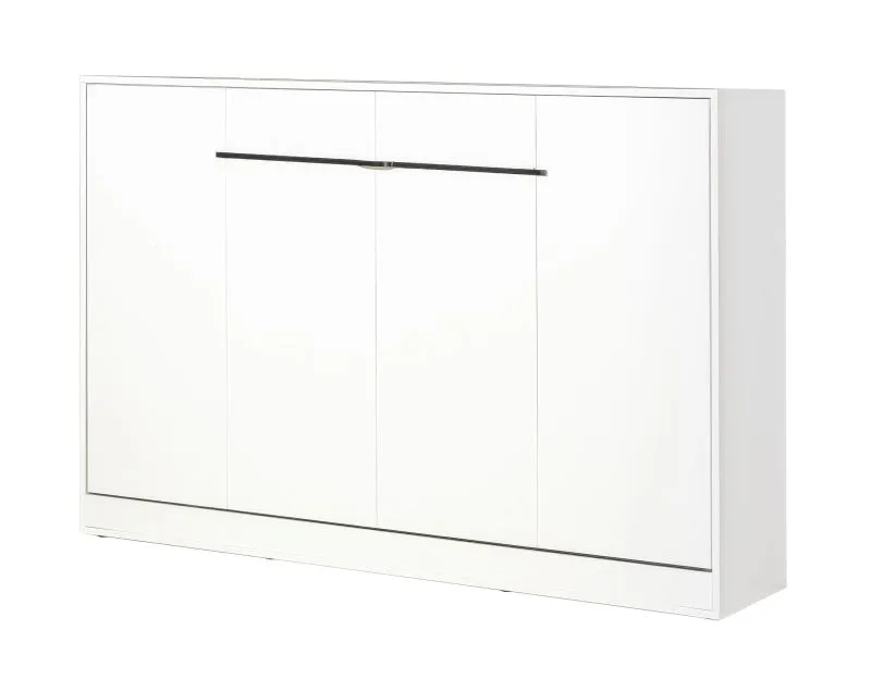 Lit escamotable horizontal | Lit rabattable | Lit mural | Surface de couchage 120 x 200 cm | Lit simple | Couleur : blanc / noir | Sommier à lattes inclus | 2 tablettes | Nalut 11