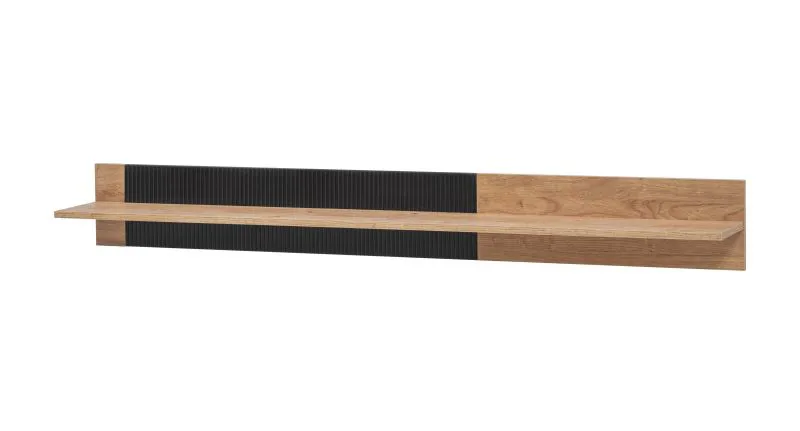 Étagère murale / Couleur : Chêne Ribbeck / Noir mat / Design moderne / 1 étagère / Dimensions : 160 x 23 x 20 cm / Pour le salon