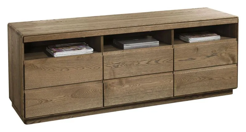 Meuble TV Fazenda 12 | Chêne partiellement massif | Finition brun foncé | 69 x 177 x 51 cm